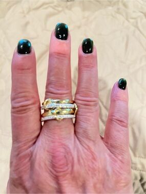 Golden and Cubic Zirconia Interlock Stacked Fashion Ring - Women Jewelry